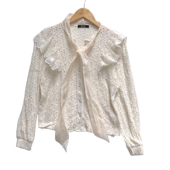 Meridian Lace Knit Blouse pearl buttons Cream size S - Picture 1 of 8